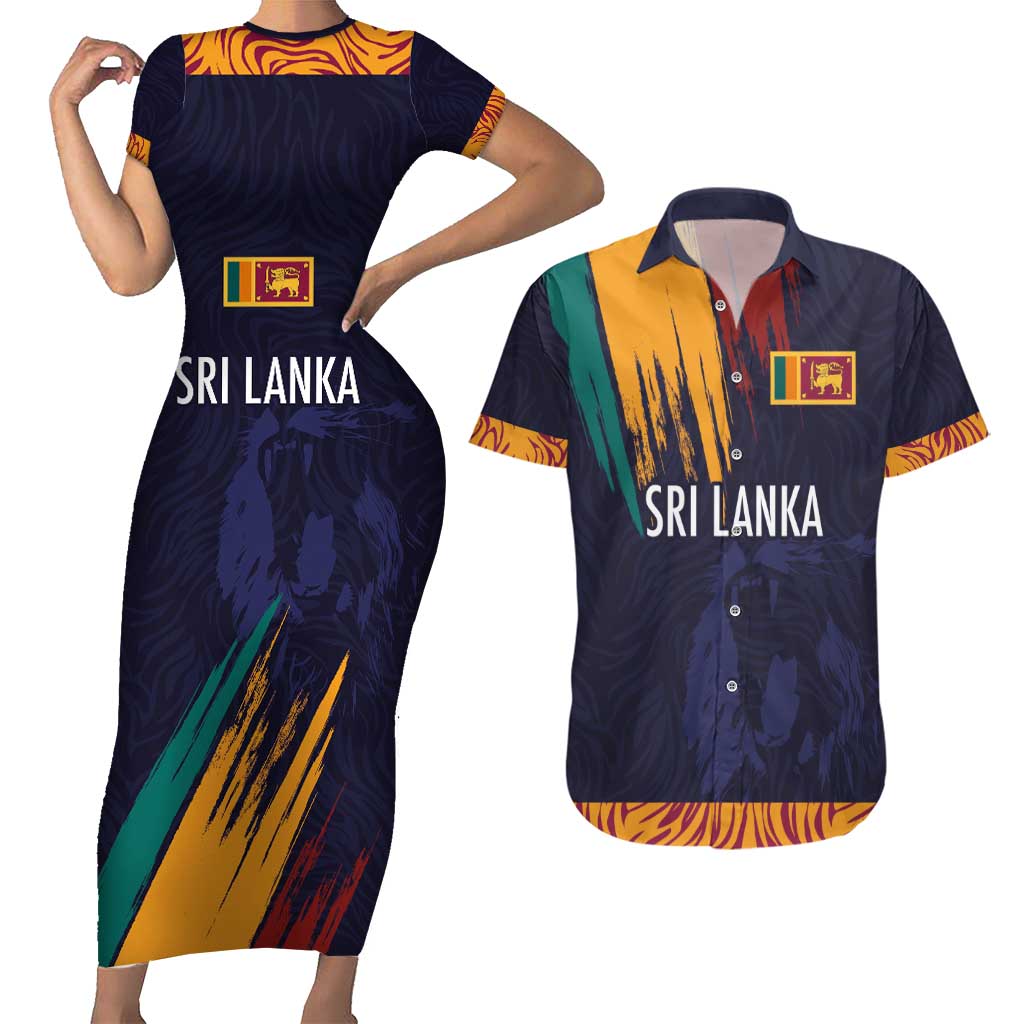Custom Sri Lanka Cricket The Lions Couples Matching Short Sleeve Bodycon Dress and Hawaiian Shirt