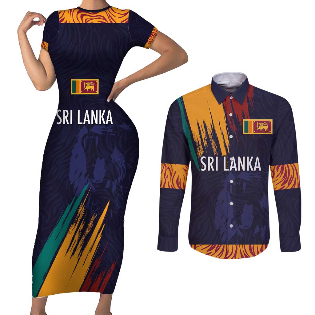 Custom Sri Lanka Cricket The Lions Couples Matching Short Sleeve Bodycon Dress and Long Sleeve Button Shirt