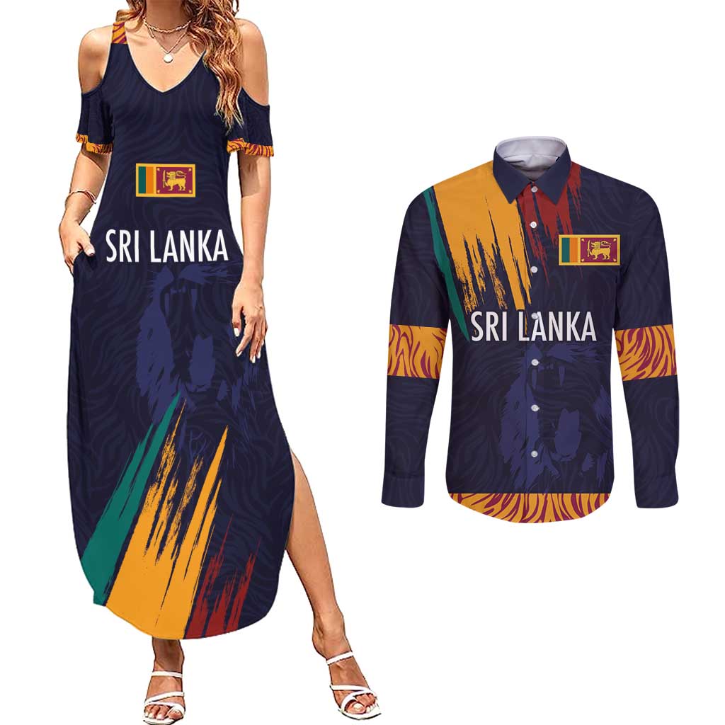 Custom Sri Lanka Cricket The Lions Couples Matching Summer Maxi Dress and Long Sleeve Button Shirt