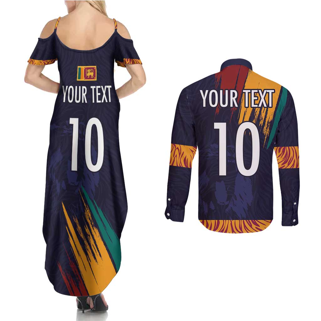 Custom Sri Lanka Cricket The Lions Couples Matching Summer Maxi Dress and Long Sleeve Button Shirt