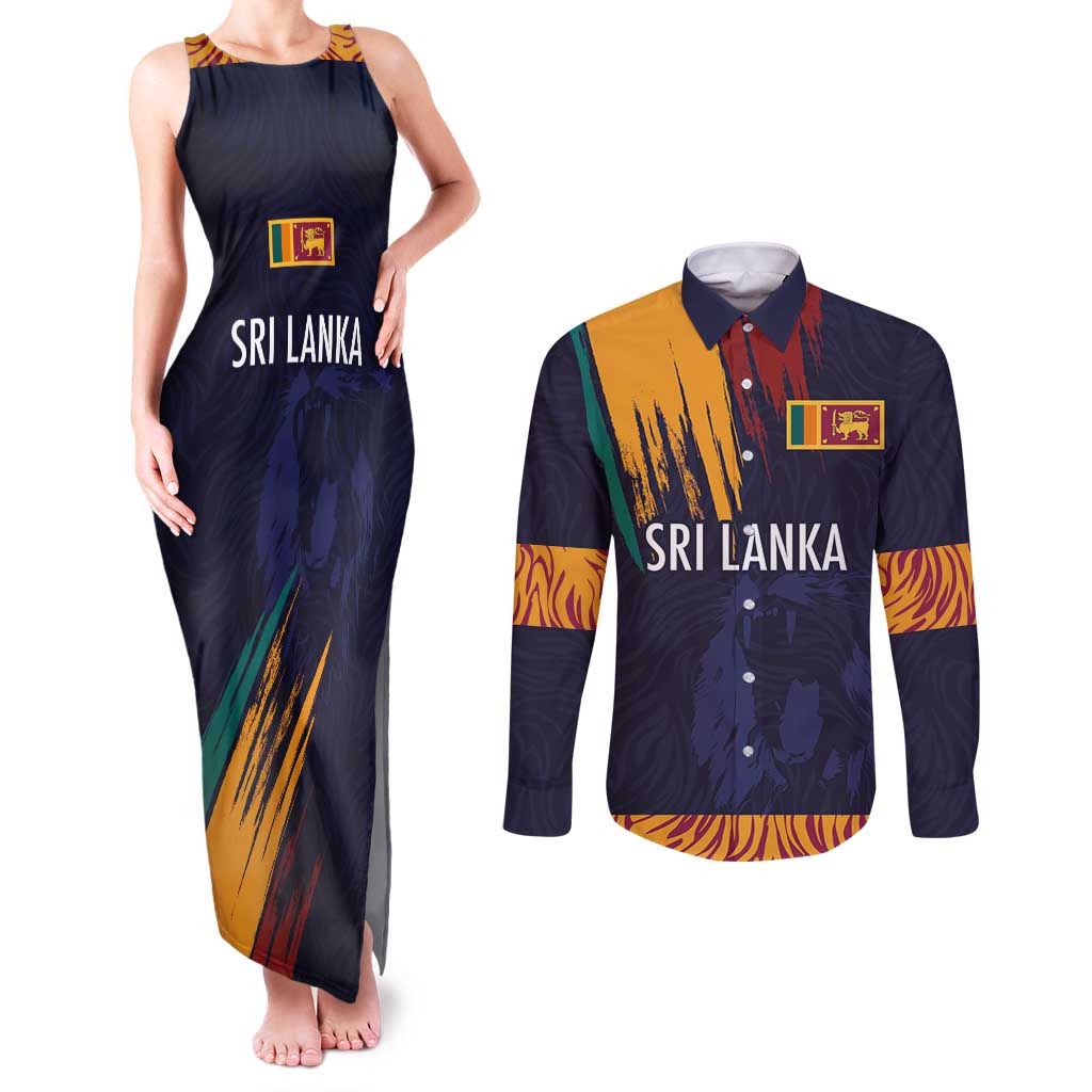 Custom Sri Lanka Cricket The Lions Couples Matching Tank Maxi Dress and Long Sleeve Button Shirt