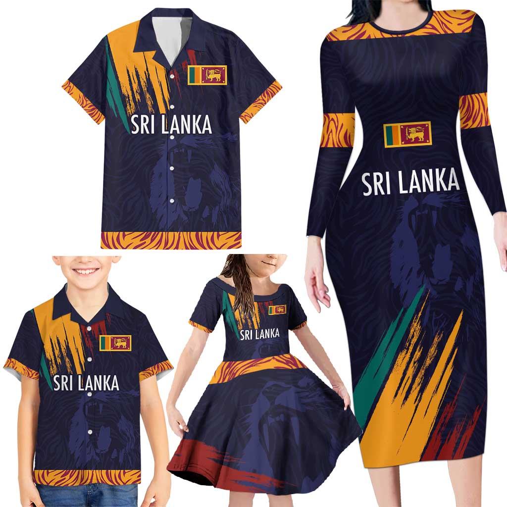 Custom Sri Lanka Cricket The Lions Family Matching Long Sleeve Bodycon Dress and Hawaiian Shirt