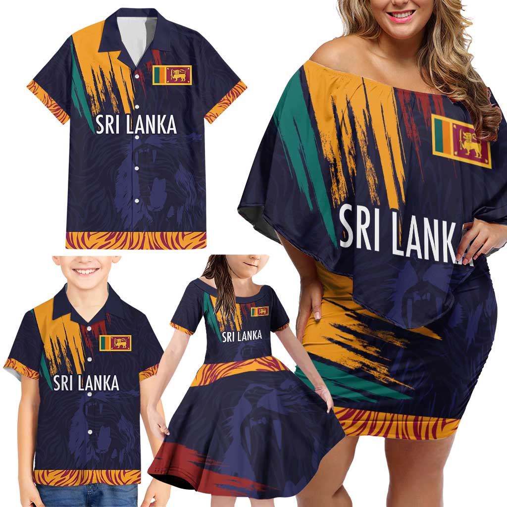 Custom Sri Lanka Cricket The Lions Family Matching Off Shoulder Short Dress and Hawaiian Shirt