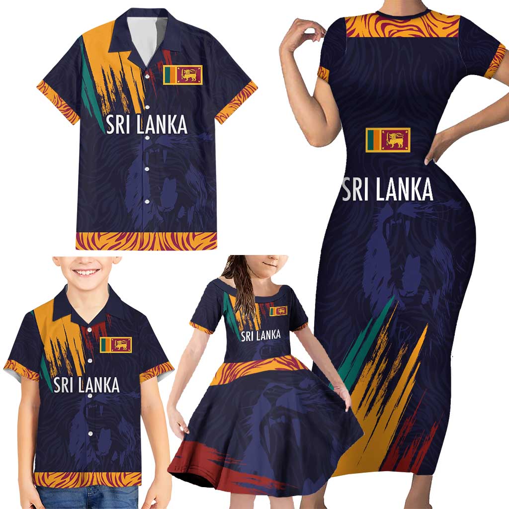Custom Sri Lanka Cricket The Lions Family Matching Short Sleeve Bodycon Dress and Hawaiian Shirt
