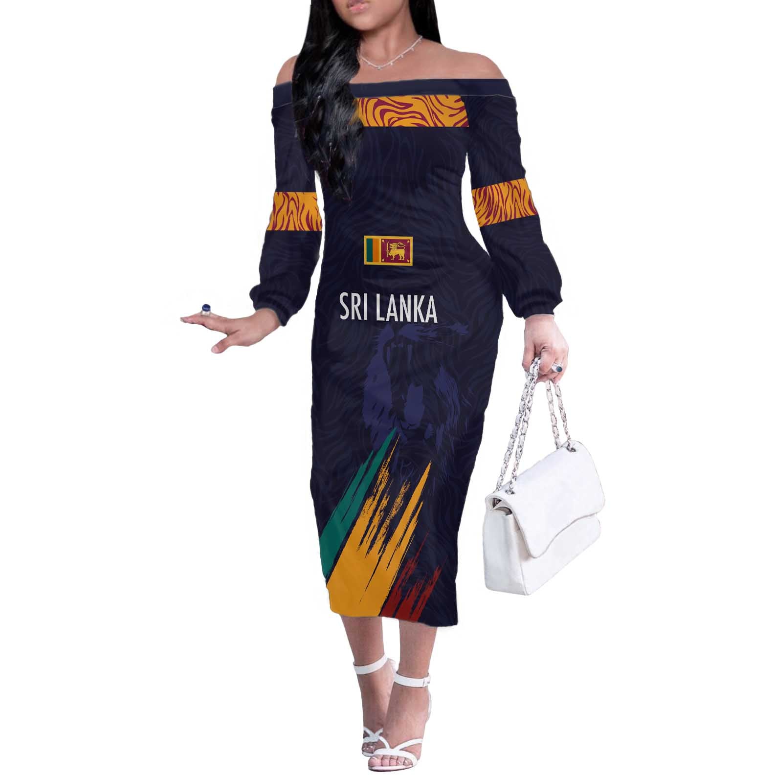 Custom Sri Lanka Cricket The Lions Off The Shoulder Long Sleeve Dress