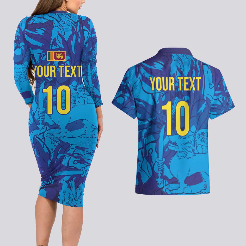 Custom Sri Lanka Cricket Royal Blue Warrior Couples Matching Long Sleeve Bodycon Dress and Hawaiian Shirt