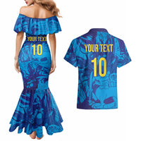 Custom Sri Lanka Cricket Royal Blue Warrior Couples Matching Mermaid Dress and Hawaiian Shirt