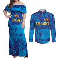 Custom Sri Lanka Cricket Royal Blue Warrior Couples Matching Off Shoulder Maxi Dress and Long Sleeve Button Shirt