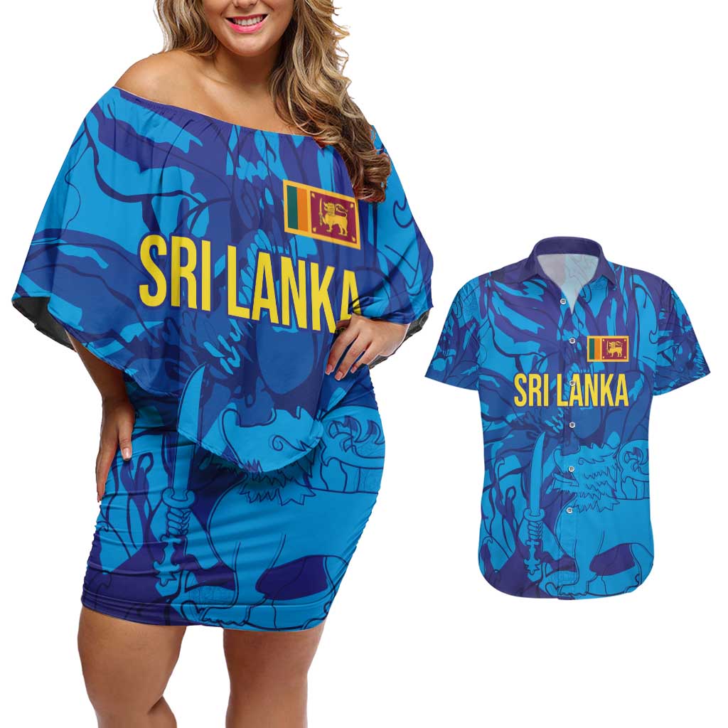 Custom Sri Lanka Cricket Royal Blue Warrior Couples Matching Off Shoulder Short Dress and Hawaiian Shirt