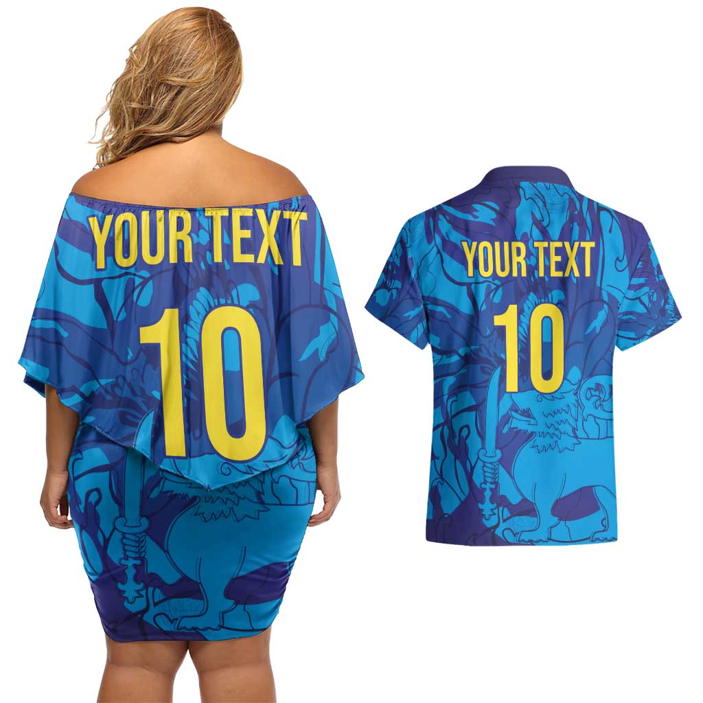 Custom Sri Lanka Cricket Royal Blue Warrior Couples Matching Off Shoulder Short Dress and Hawaiian Shirt
