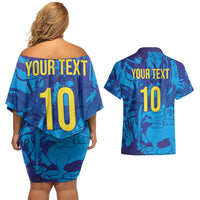 Custom Sri Lanka Cricket Royal Blue Warrior Couples Matching Off Shoulder Short Dress and Hawaiian Shirt