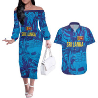 Custom Sri Lanka Cricket Royal Blue Warrior Couples Matching Off The Shoulder Long Sleeve Dress and Hawaiian Shirt