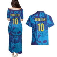 Custom Sri Lanka Cricket Royal Blue Warrior Couples Matching Puletasi and Hawaiian Shirt