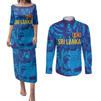 Custom Sri Lanka Cricket Royal Blue Warrior Couples Matching Puletasi and Long Sleeve Button Shirt