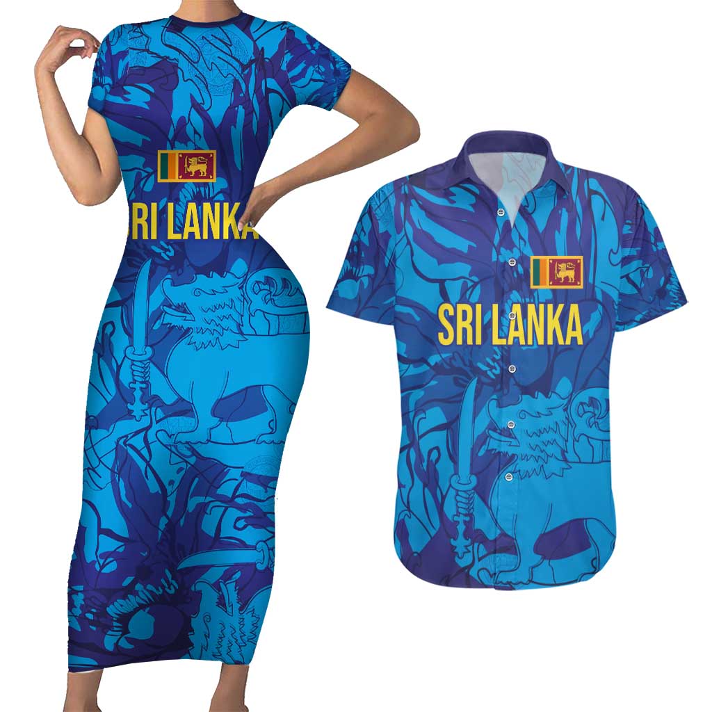 Custom Sri Lanka Cricket Royal Blue Warrior Couples Matching Short Sleeve Bodycon Dress and Hawaiian Shirt
