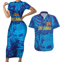Custom Sri Lanka Cricket Royal Blue Warrior Couples Matching Short Sleeve Bodycon Dress and Hawaiian Shirt