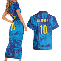 Custom Sri Lanka Cricket Royal Blue Warrior Couples Matching Short Sleeve Bodycon Dress and Hawaiian Shirt