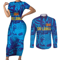 Custom Sri Lanka Cricket Royal Blue Warrior Couples Matching Short Sleeve Bodycon Dress and Long Sleeve Button Shirt