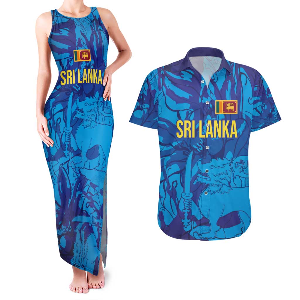 Custom Sri Lanka Cricket Royal Blue Warrior Couples Matching Tank Maxi Dress and Hawaiian Shirt