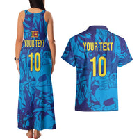 Custom Sri Lanka Cricket Royal Blue Warrior Couples Matching Tank Maxi Dress and Hawaiian Shirt