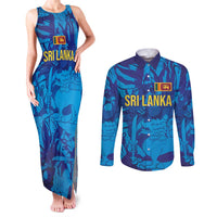 Custom Sri Lanka Cricket Royal Blue Warrior Couples Matching Tank Maxi Dress and Long Sleeve Button Shirt