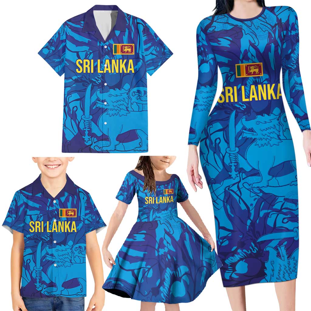 Custom Sri Lanka Cricket Royal Blue Warrior Family Matching Long Sleeve Bodycon Dress and Hawaiian Shirt