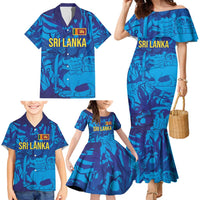Custom Sri Lanka Cricket Royal Blue Warrior Family Matching Mermaid Dress and Hawaiian Shirt