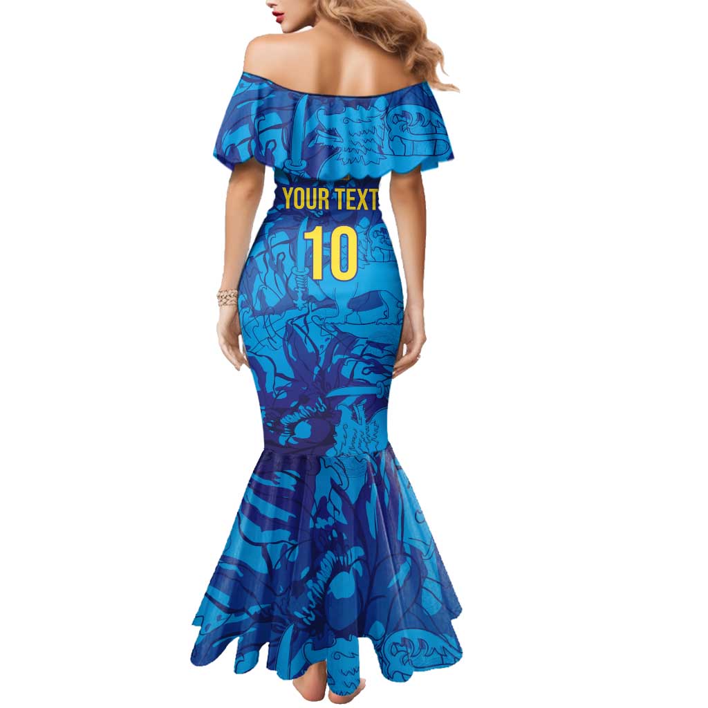 Custom Sri Lanka Cricket Royal Blue Warrior Family Matching Mermaid Dress and Hawaiian Shirt