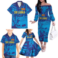 Custom Sri Lanka Cricket Royal Blue Warrior Family Matching Off The Shoulder Long Sleeve Dress and Hawaiian Shirt