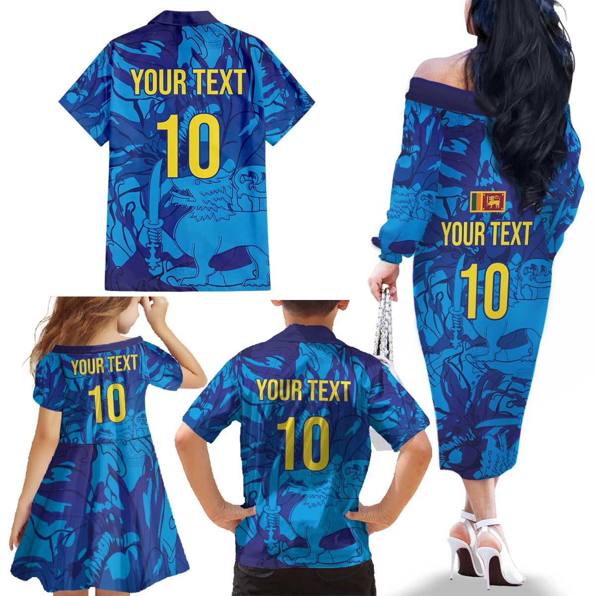 Custom Sri Lanka Cricket Royal Blue Warrior Family Matching Off The Shoulder Long Sleeve Dress and Hawaiian Shirt