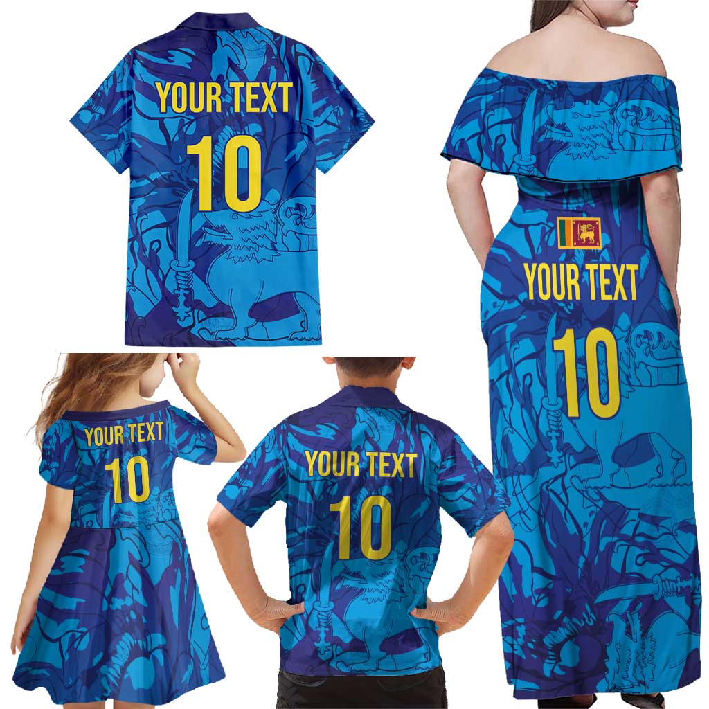 Custom Sri Lanka Cricket Royal Blue Warrior Family Matching Off Shoulder Maxi Dress and Hawaiian Shirt