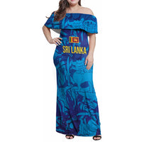 Custom Sri Lanka Cricket Royal Blue Warrior Family Matching Off Shoulder Maxi Dress and Hawaiian Shirt