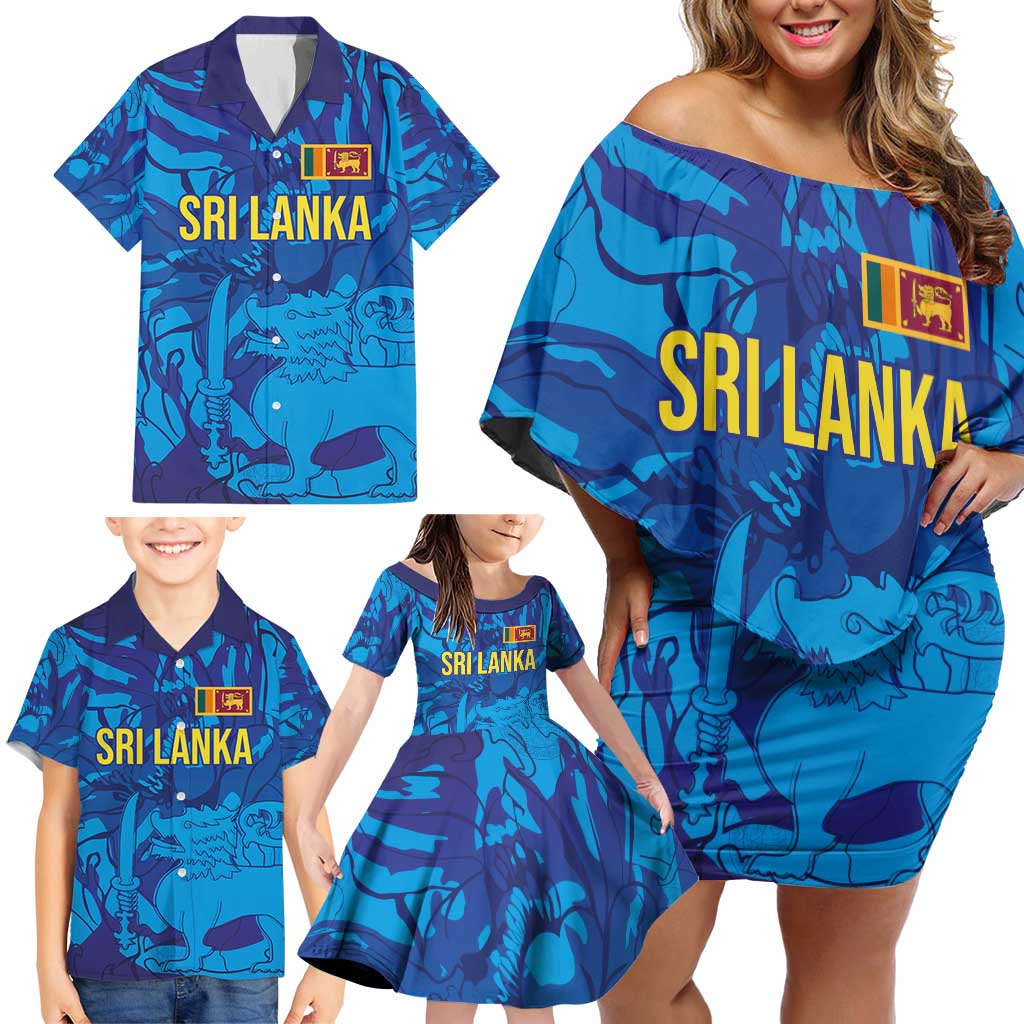 Custom Sri Lanka Cricket Royal Blue Warrior Family Matching Off Shoulder Short Dress and Hawaiian Shirt