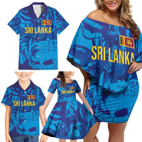 Custom Sri Lanka Cricket Royal Blue Warrior Family Matching Off Shoulder Short Dress and Hawaiian Shirt