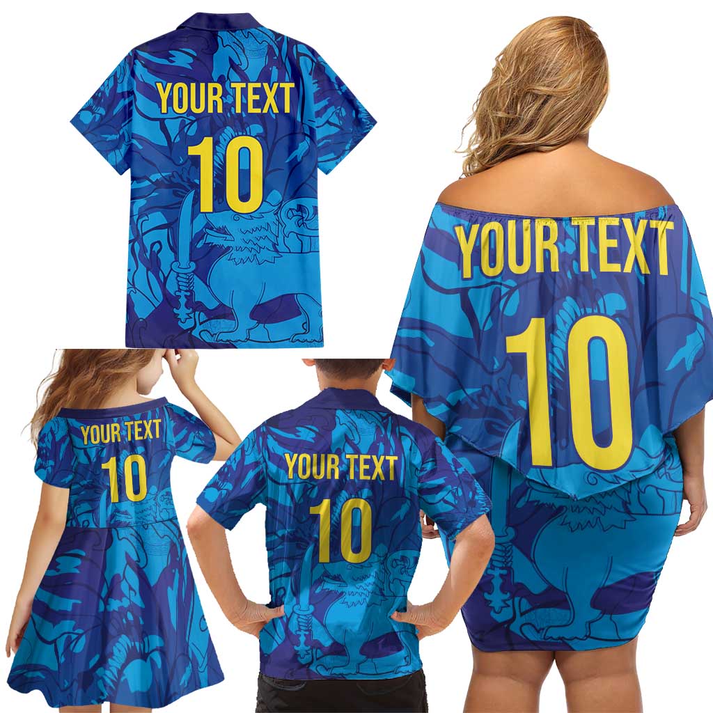 Custom Sri Lanka Cricket Royal Blue Warrior Family Matching Off Shoulder Short Dress and Hawaiian Shirt