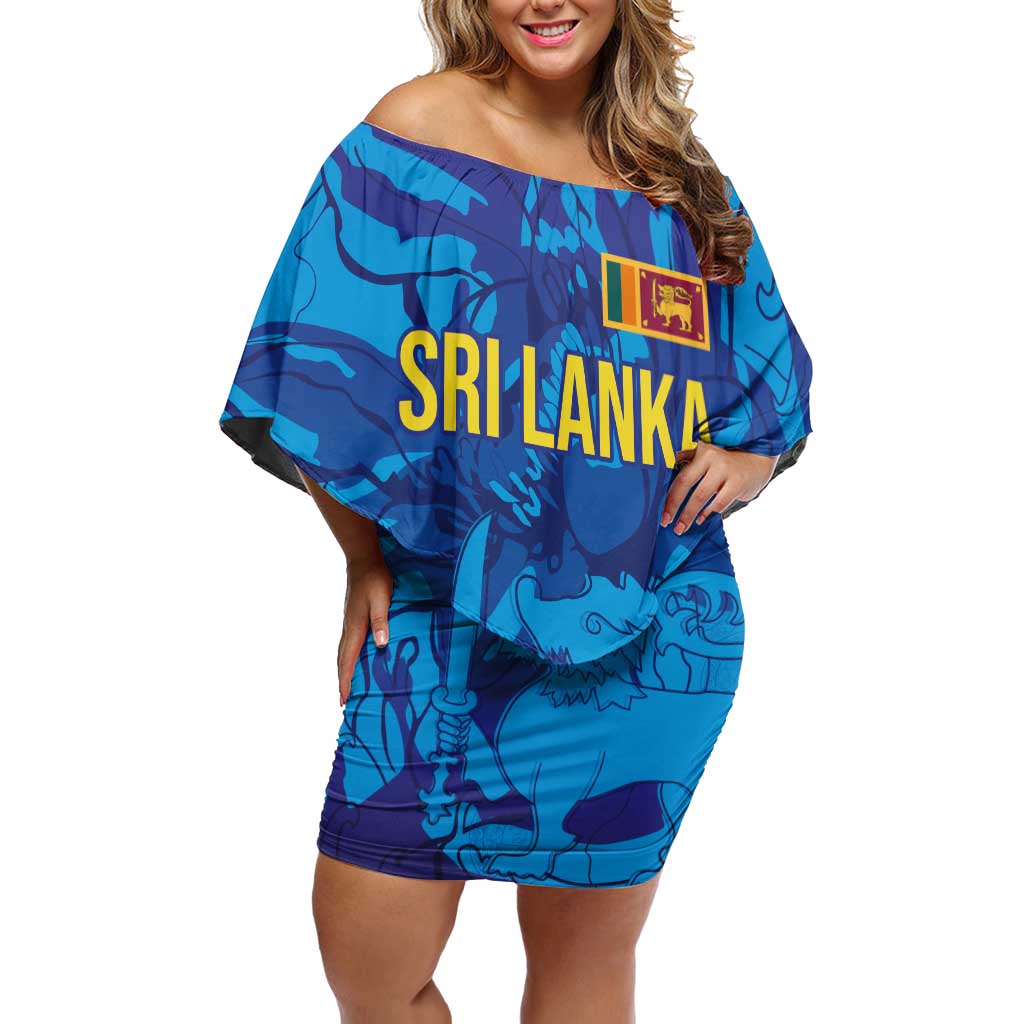 Custom Sri Lanka Cricket Royal Blue Warrior Family Matching Off Shoulder Short Dress and Hawaiian Shirt