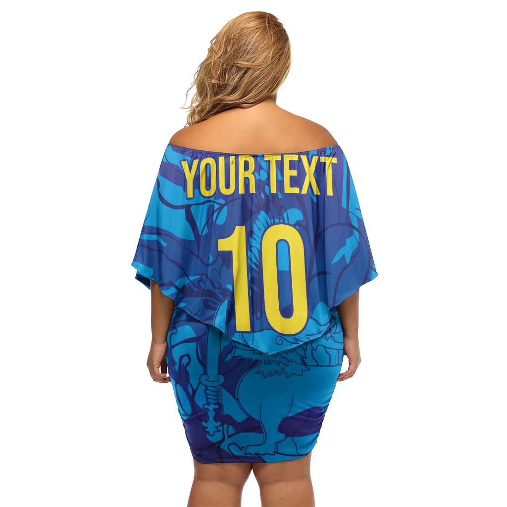 Custom Sri Lanka Cricket Royal Blue Warrior Family Matching Off Shoulder Short Dress and Hawaiian Shirt