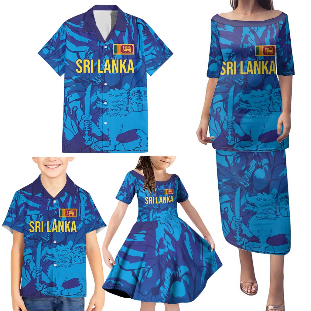 Custom Sri Lanka Cricket Royal Blue Warrior Family Matching Puletasi and Hawaiian Shirt