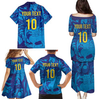 Custom Sri Lanka Cricket Royal Blue Warrior Family Matching Puletasi and Hawaiian Shirt