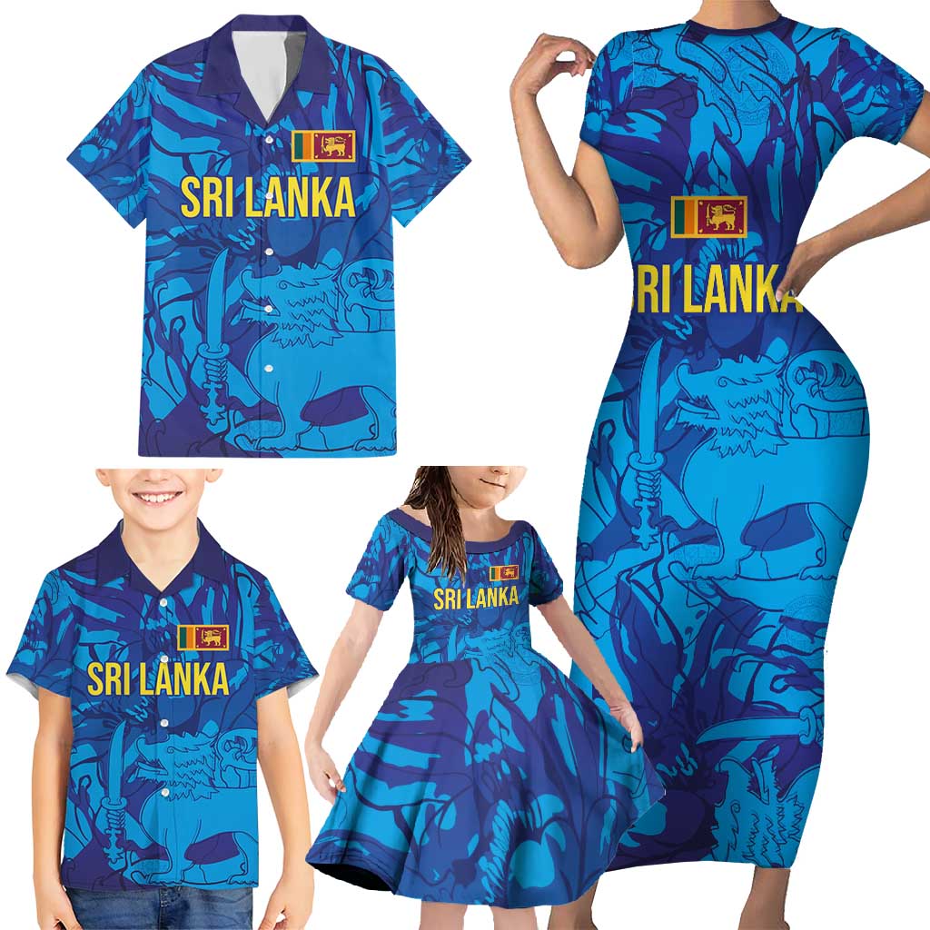 Custom Sri Lanka Cricket Royal Blue Warrior Family Matching Short Sleeve Bodycon Dress and Hawaiian Shirt