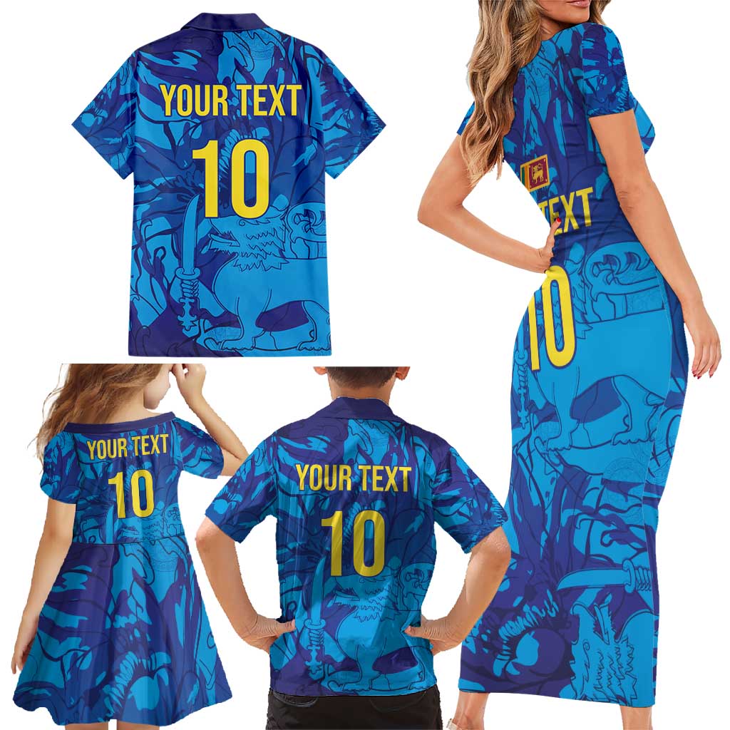 Custom Sri Lanka Cricket Royal Blue Warrior Family Matching Short Sleeve Bodycon Dress and Hawaiian Shirt
