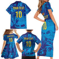 Custom Sri Lanka Cricket Royal Blue Warrior Family Matching Short Sleeve Bodycon Dress and Hawaiian Shirt