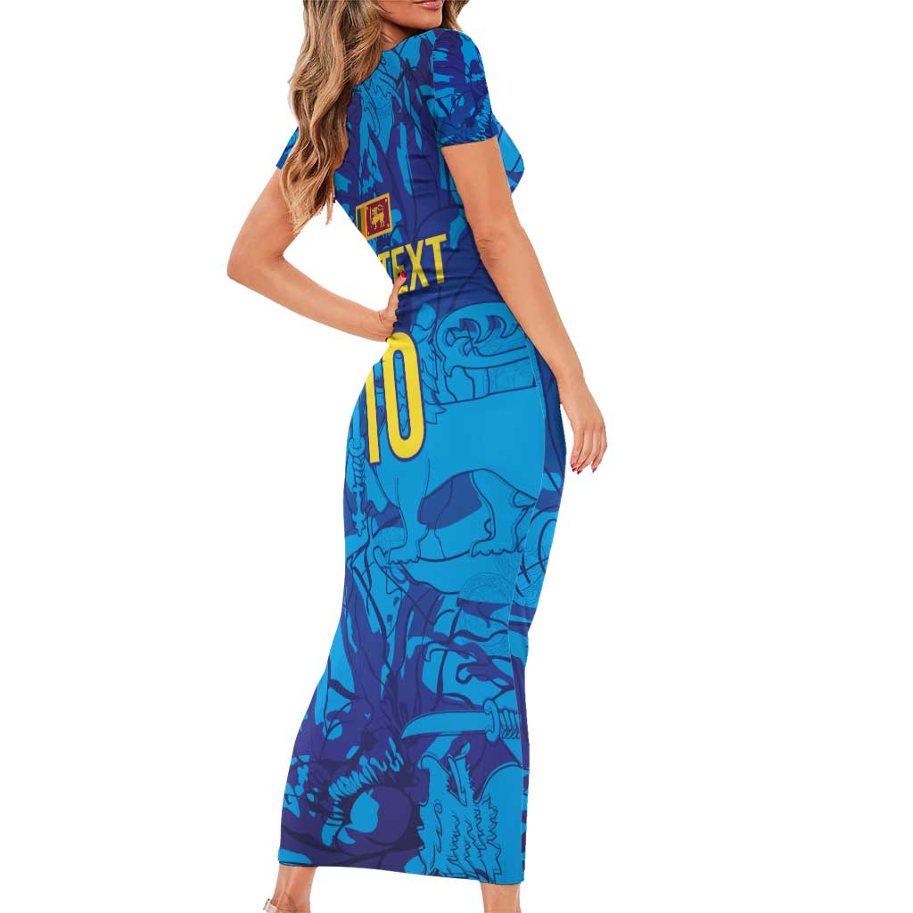 Custom Sri Lanka Cricket Royal Blue Warrior Family Matching Short Sleeve Bodycon Dress and Hawaiian Shirt