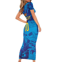 Custom Sri Lanka Cricket Royal Blue Warrior Family Matching Short Sleeve Bodycon Dress and Hawaiian Shirt
