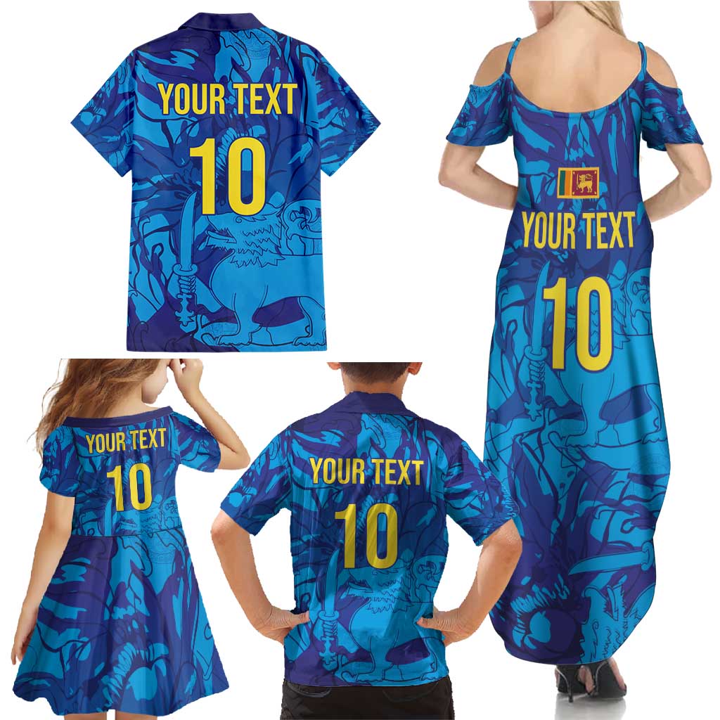 Custom Sri Lanka Cricket Royal Blue Warrior Family Matching Summer Maxi Dress and Hawaiian Shirt