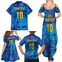 Custom Sri Lanka Cricket Royal Blue Warrior Family Matching Summer Maxi Dress and Hawaiian Shirt