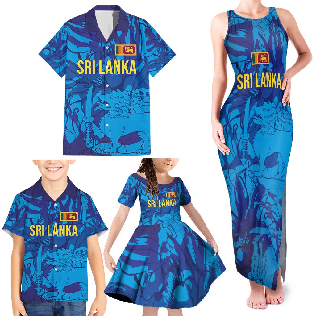 Custom Sri Lanka Cricket Royal Blue Warrior Family Matching Tank Maxi Dress and Hawaiian Shirt