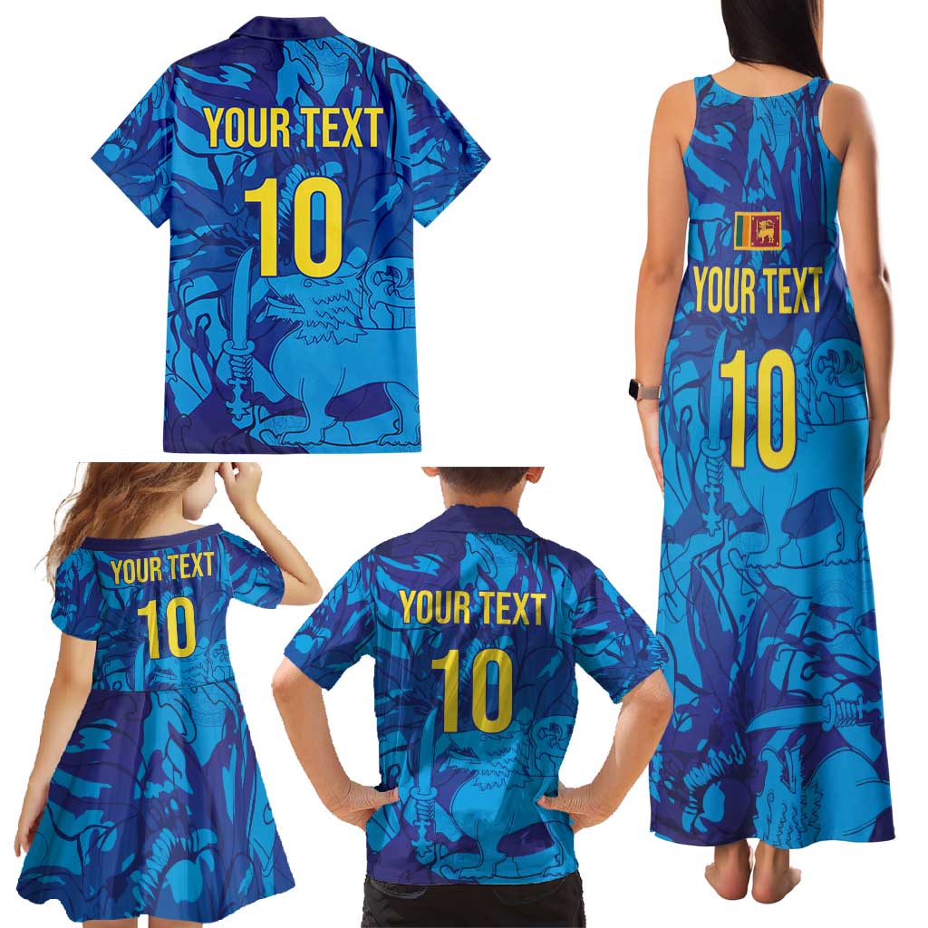 Custom Sri Lanka Cricket Royal Blue Warrior Family Matching Tank Maxi Dress and Hawaiian Shirt