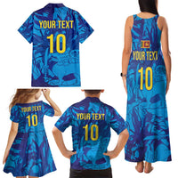 Custom Sri Lanka Cricket Royal Blue Warrior Family Matching Tank Maxi Dress and Hawaiian Shirt