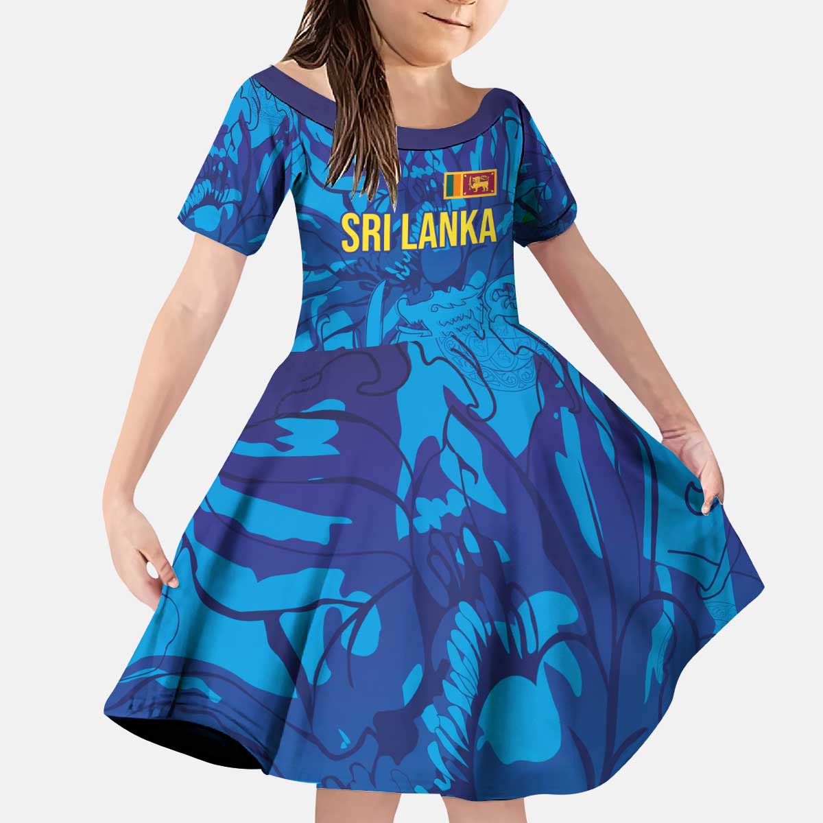 Custom Sri Lanka Cricket Royal Blue Warrior Kid Short Sleeve Dress